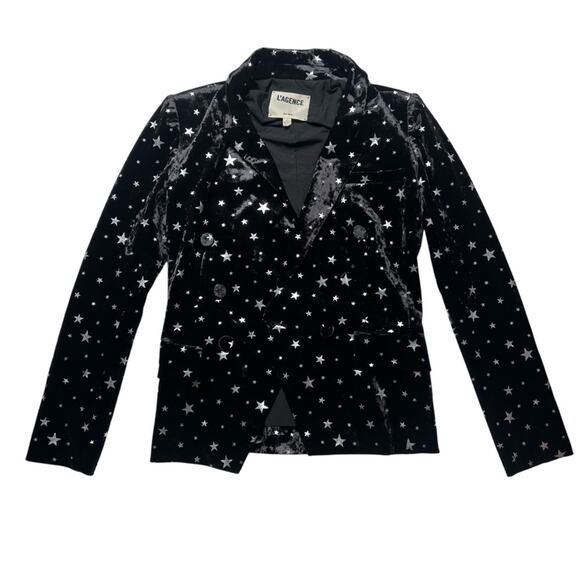 L’AGENCE Velvet Kenzie Star Blazer Jacket ~ Black Silver XS 2 New metallic - Picture 6 of 13
